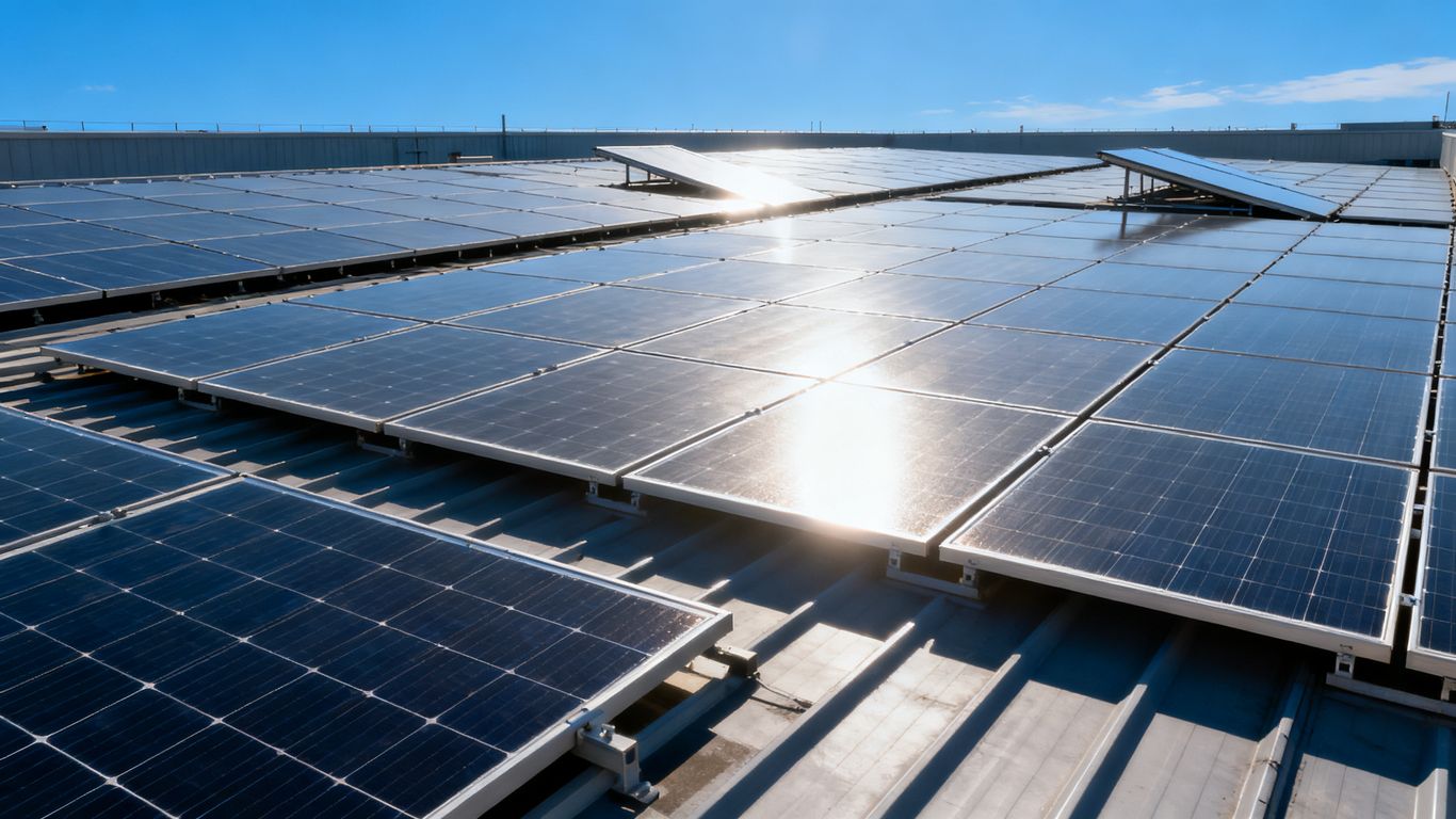 Panneaux solaires sur un toit sous le soleil.